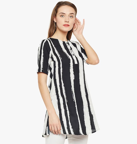 Womens Black & White Striped Tunic